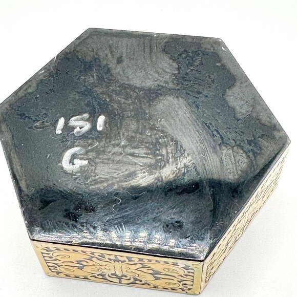 Hexagonal Black & Abalone Inlay Trinket Bowl Intricate Design 4" - Picture 4 of 6